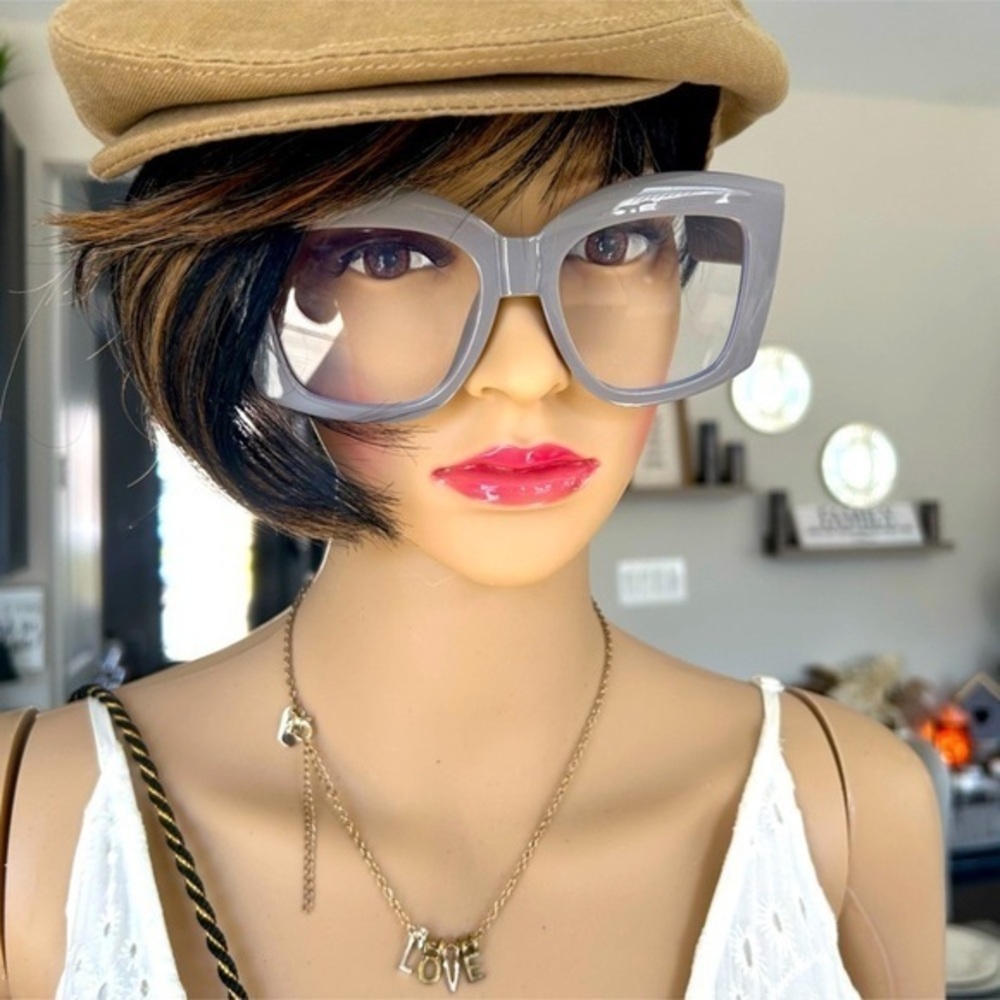 ✨NEW Stylish Gray Oversized Personality clear lens glasses